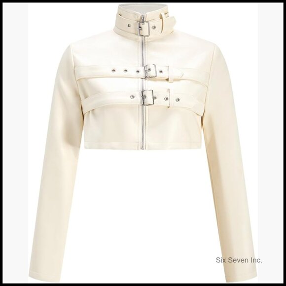 Zip Up Cropped Motorcycle Jacket Leather Bomber Y2k Streetwear
